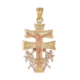 14k Tri Color Gold Caravaca Crucifix Cross Charm Pendant 1.3" 3.4 grams
