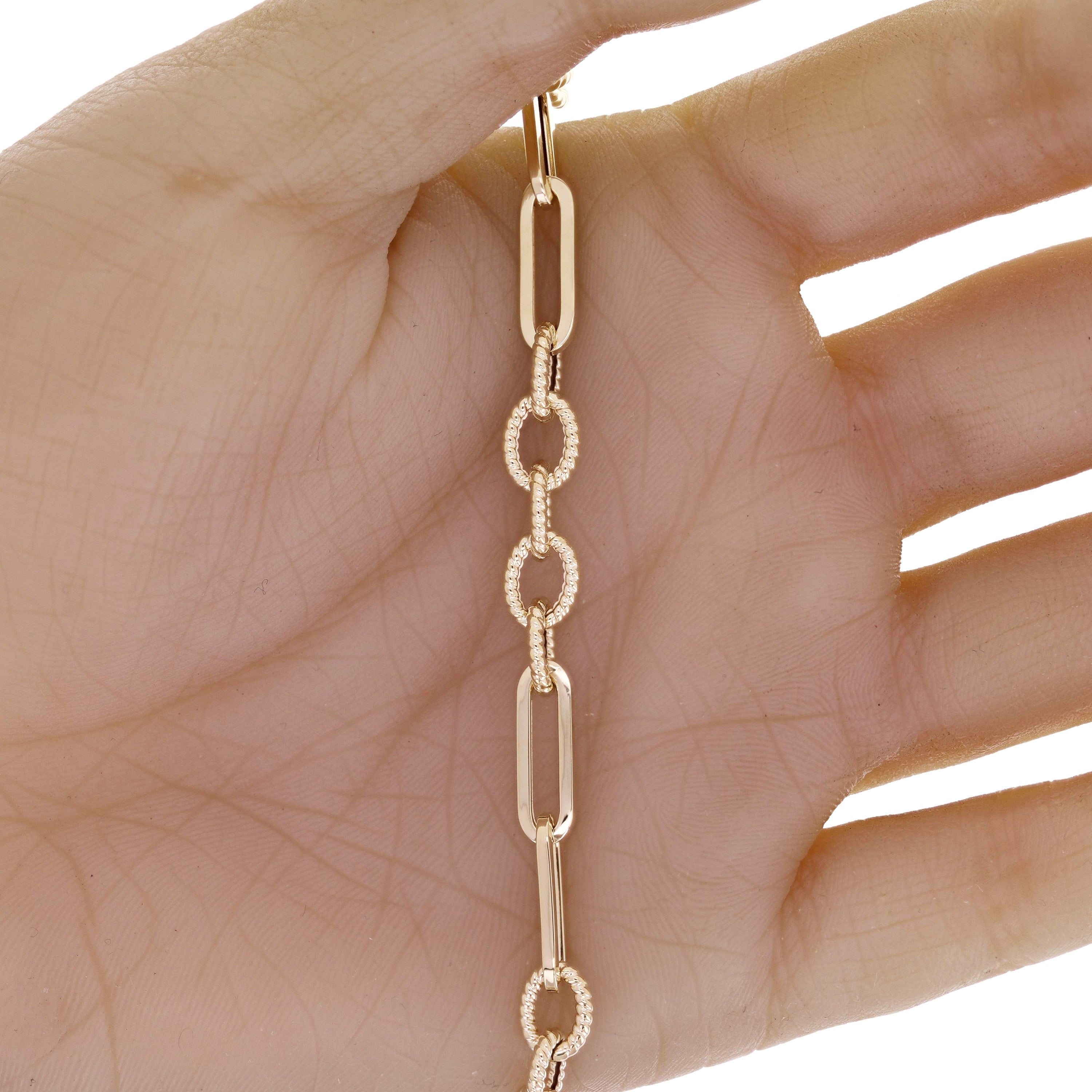 Italian 14k Yellow Gold Oval Twisted & Paper Clip Link Bracelet 7.75" 5.6 grams