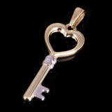 Italian 14k Yellow & White Gold Key Charm Pendant 1.3" 1 grams