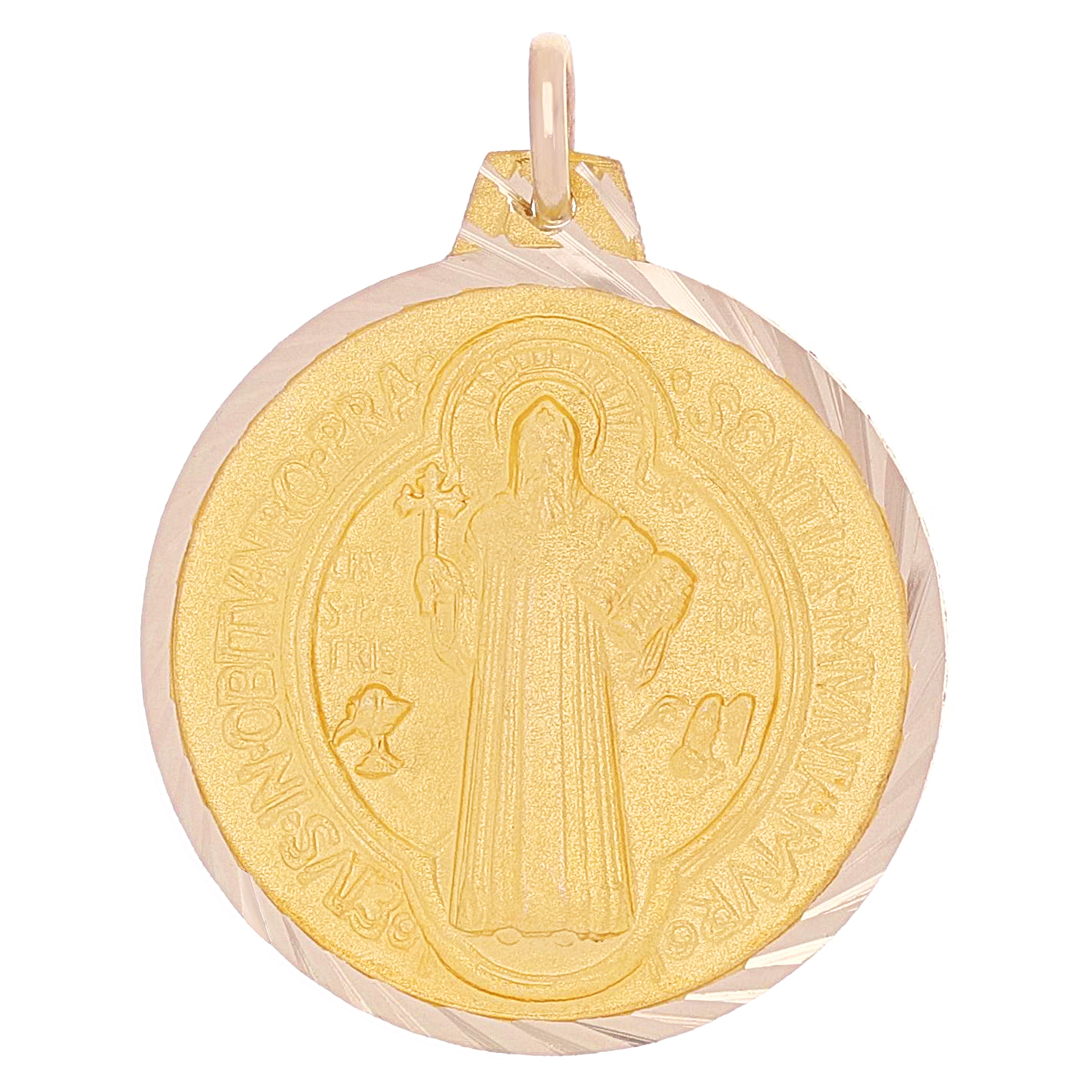 Italian 14k Yellow Gold Saint Benedict Reversible Medal Pendant 1.4" 6.5 grams - 1.4" 6.5 grams