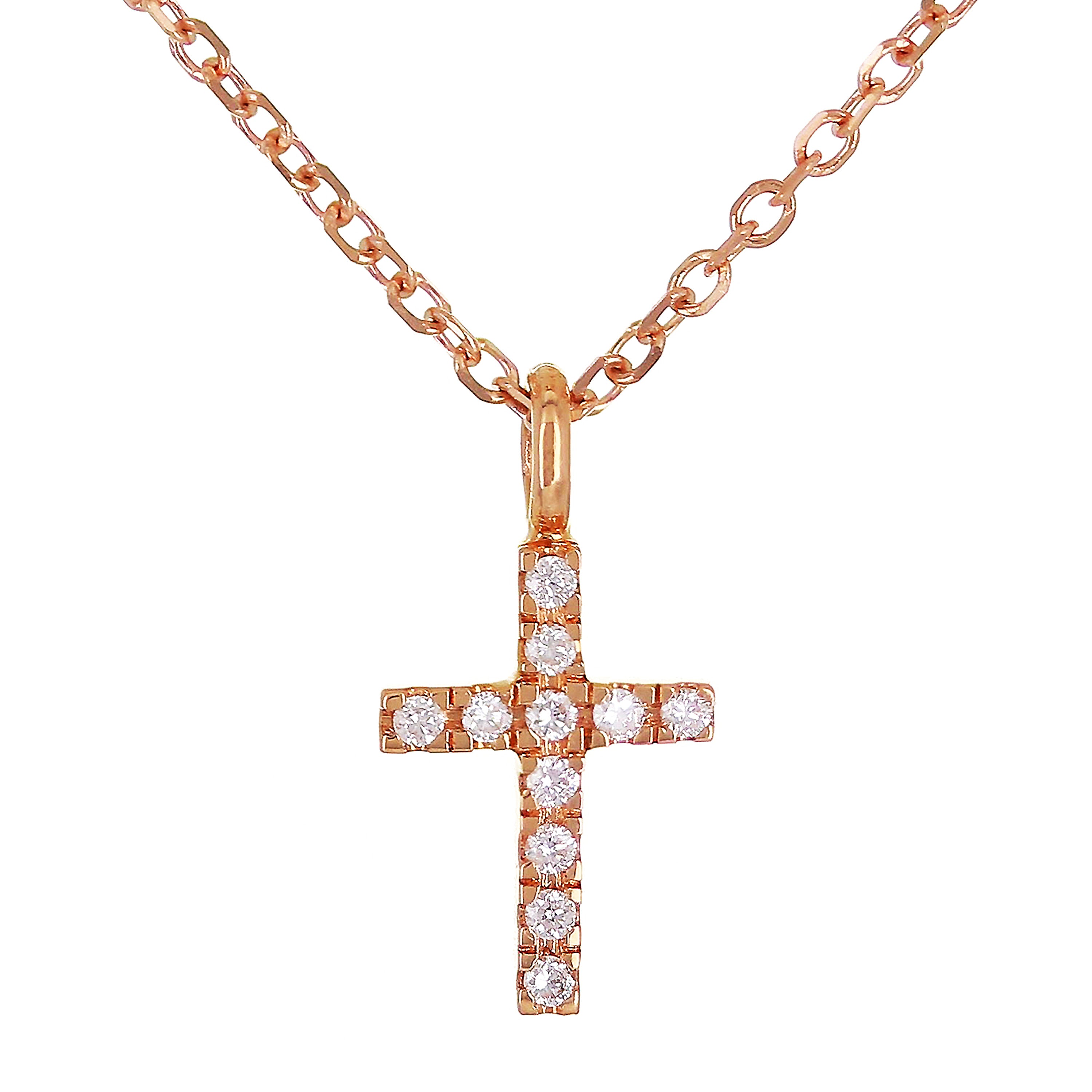 14k Rose Gold 0.04ctw Diamond Cross Pendant Small Religious Charm