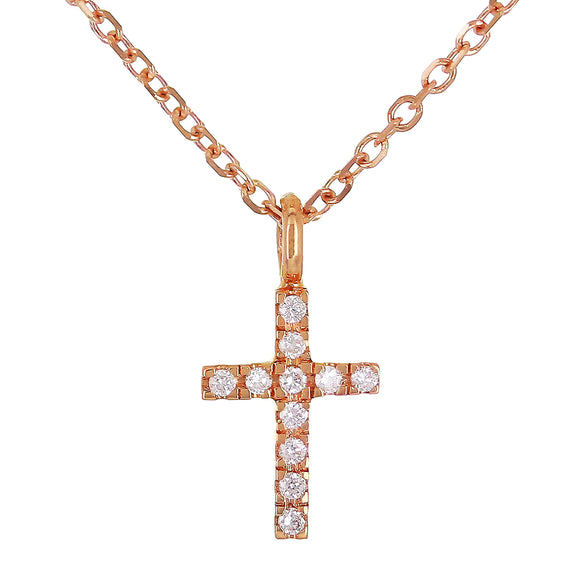 14k Rose Gold 0.04ctw Diamond Cross Pendant Small Religious Charm