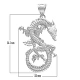 10k White Gold Solid Detailed 3D Good Luck Dragon Pendant - White