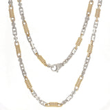 10k Two-Tone Gold Handmade Oval & Spring Barrel Link Necklace 18" 7mm 51.7 grams - White and Yellow 18" 51.7 grams