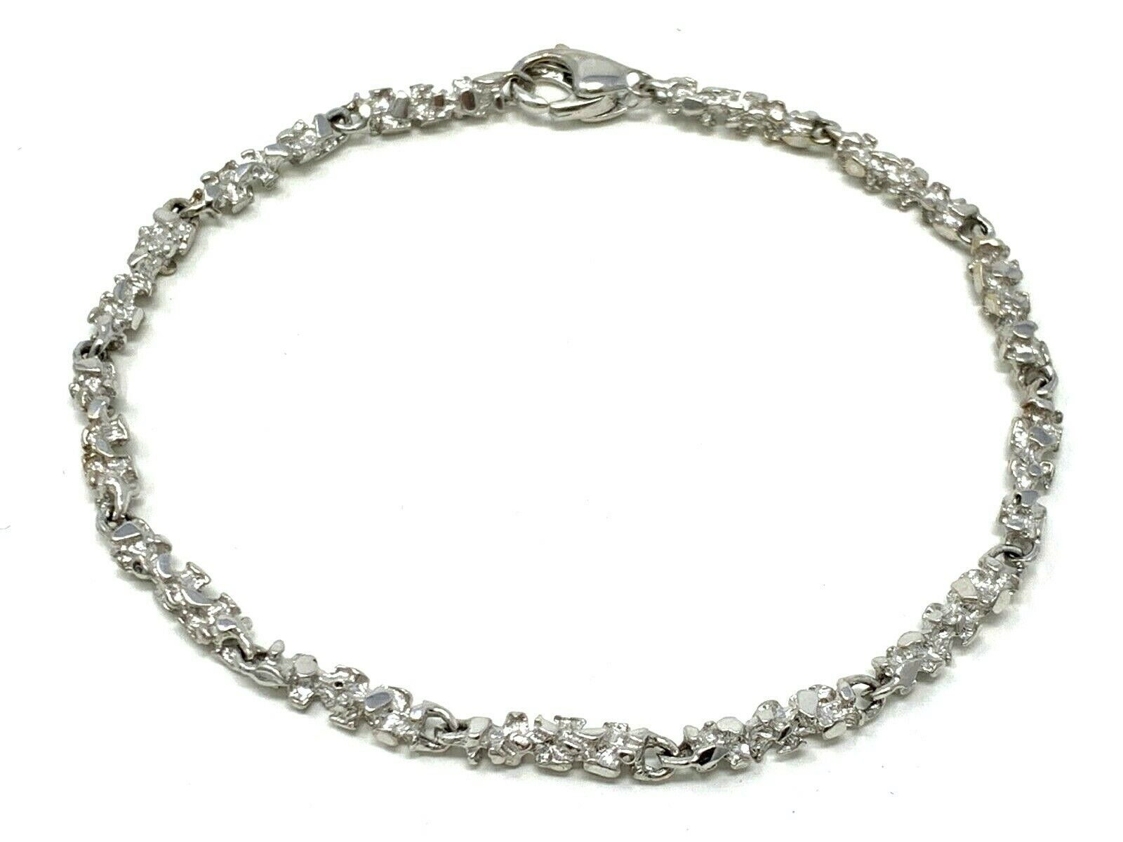 14k White Gold Nugget Bracelet 8" 4mm 10.5 grams - White,8"
