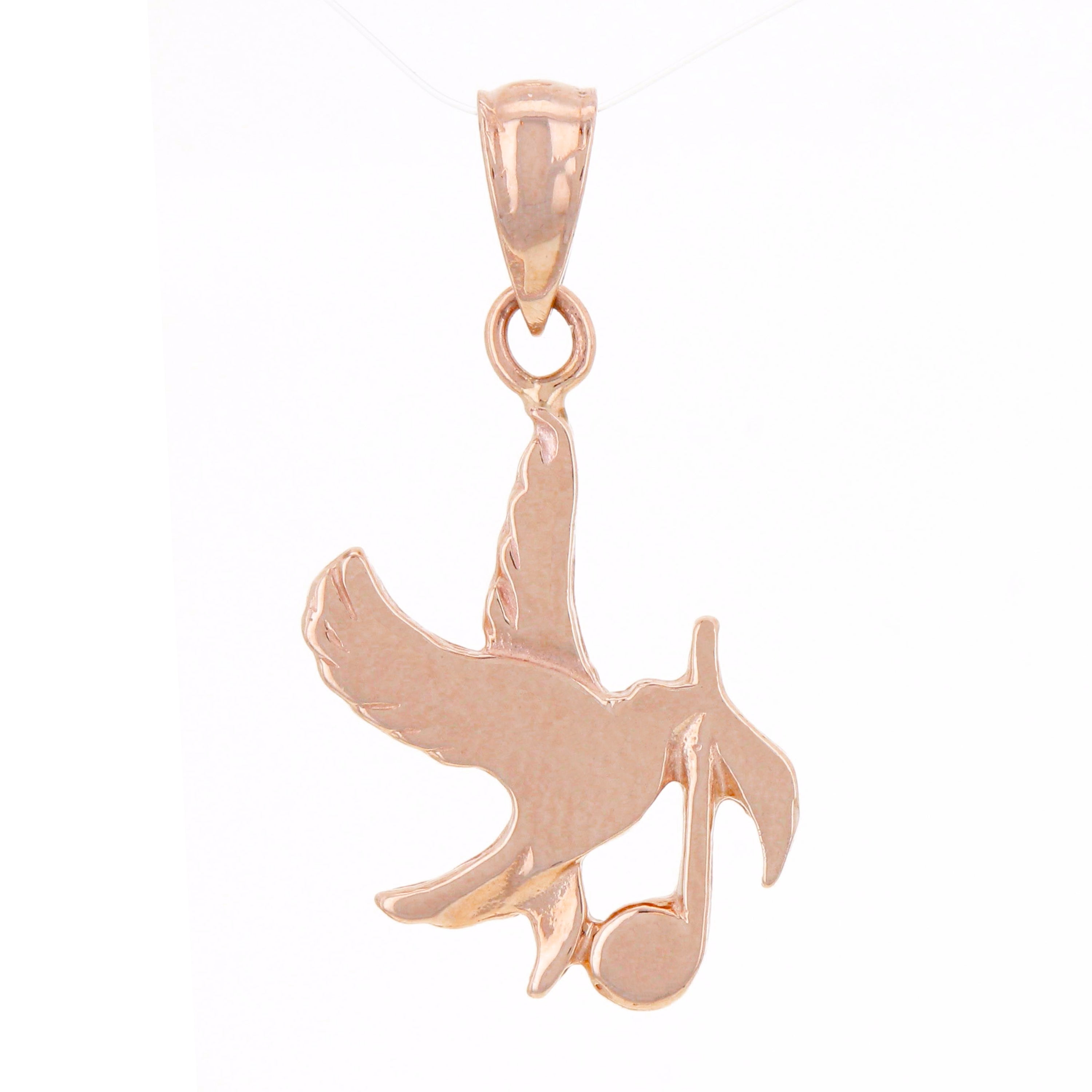 14k Rose Gold Solid Dove Bird with Musical Note Charm Pendant 1.6 grams - Rose