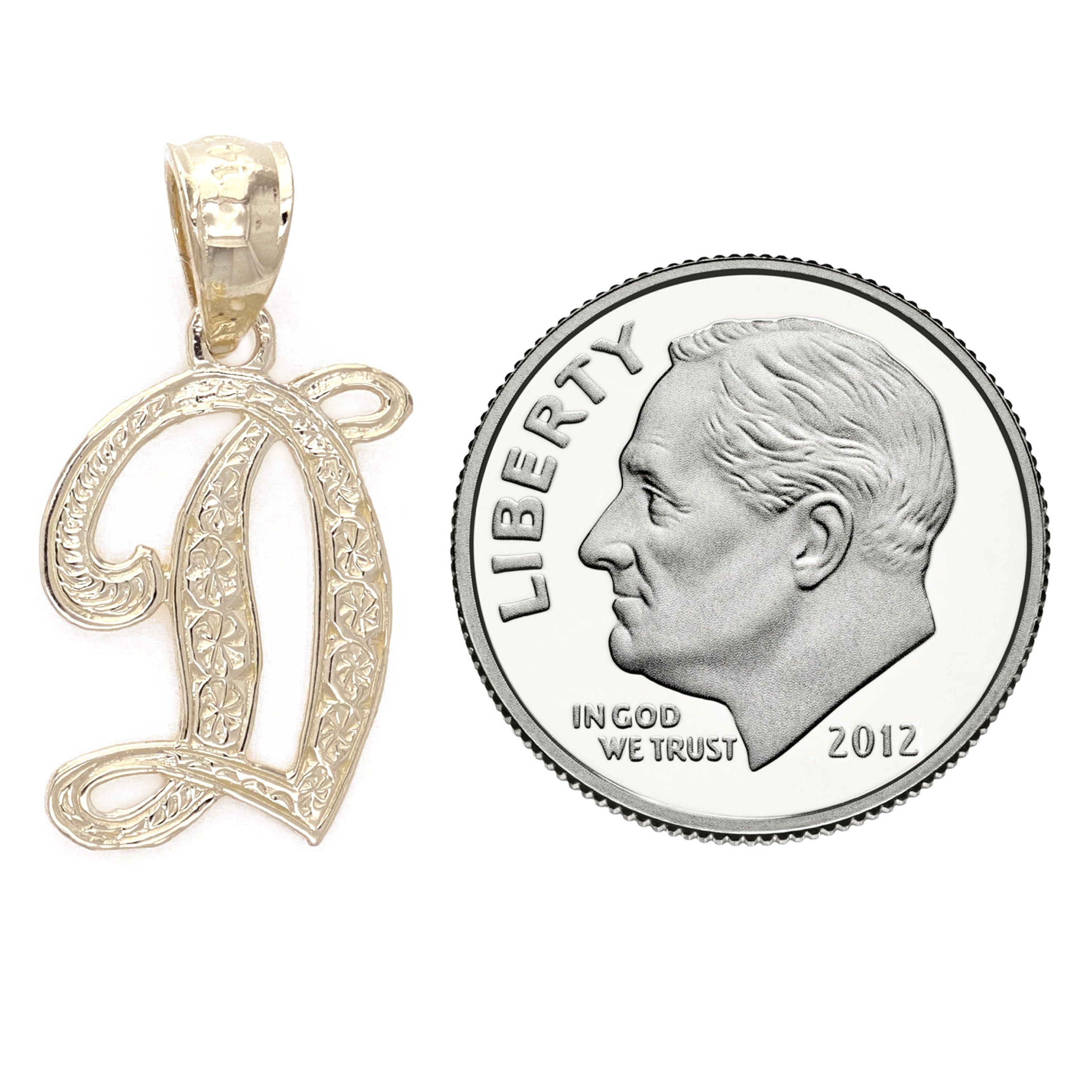 14k Yellow Gold Initial Letter D Alphabet Charm Pendant - Letter D,Yellow