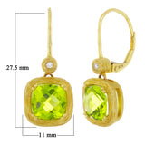 14k Yellow Gold Satin Finish Peridot & Diamond Dangle Drop Earrings
