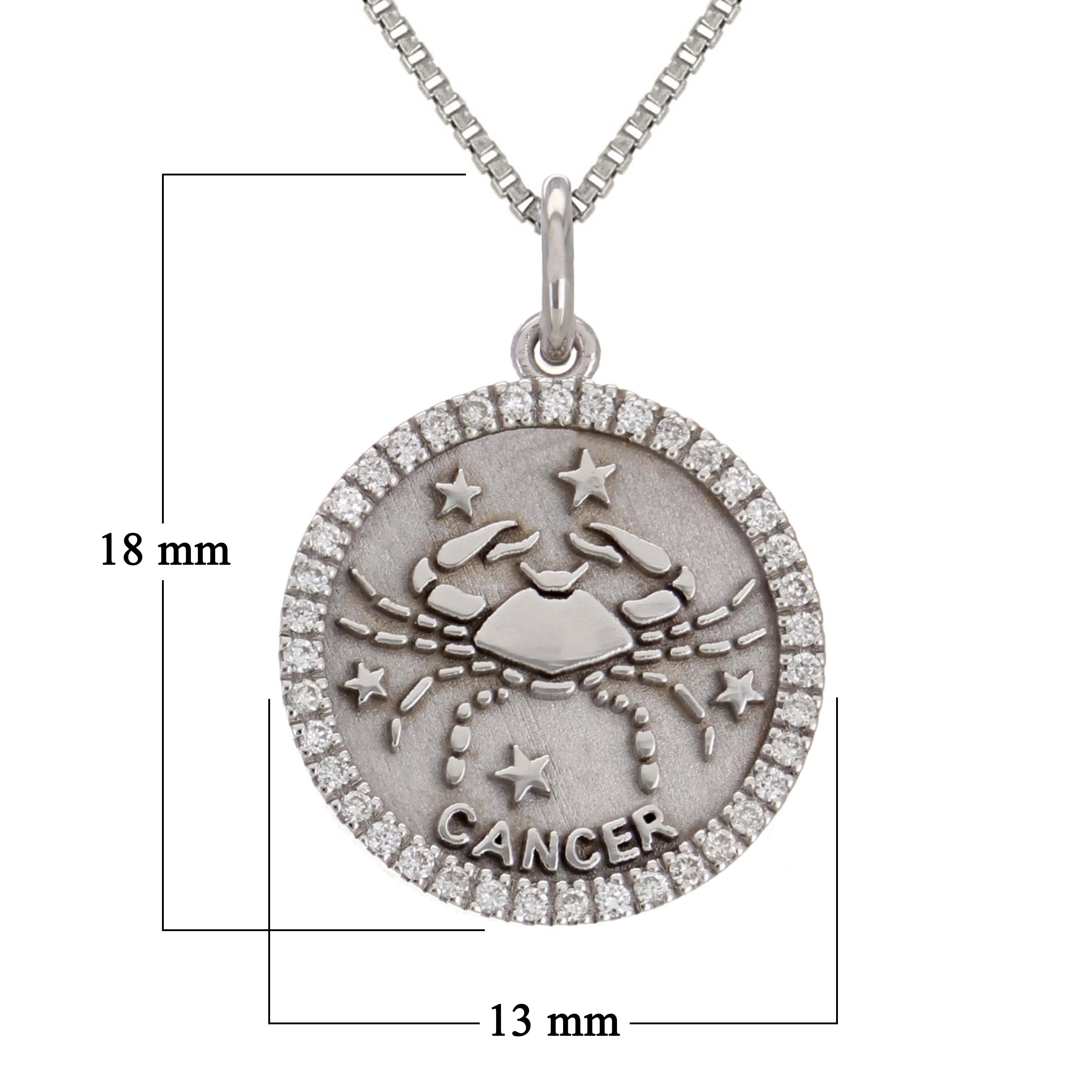 14k White Gold Diamond Zodiac Sign Cancer Pendant Necklace 18" - Cancer,White