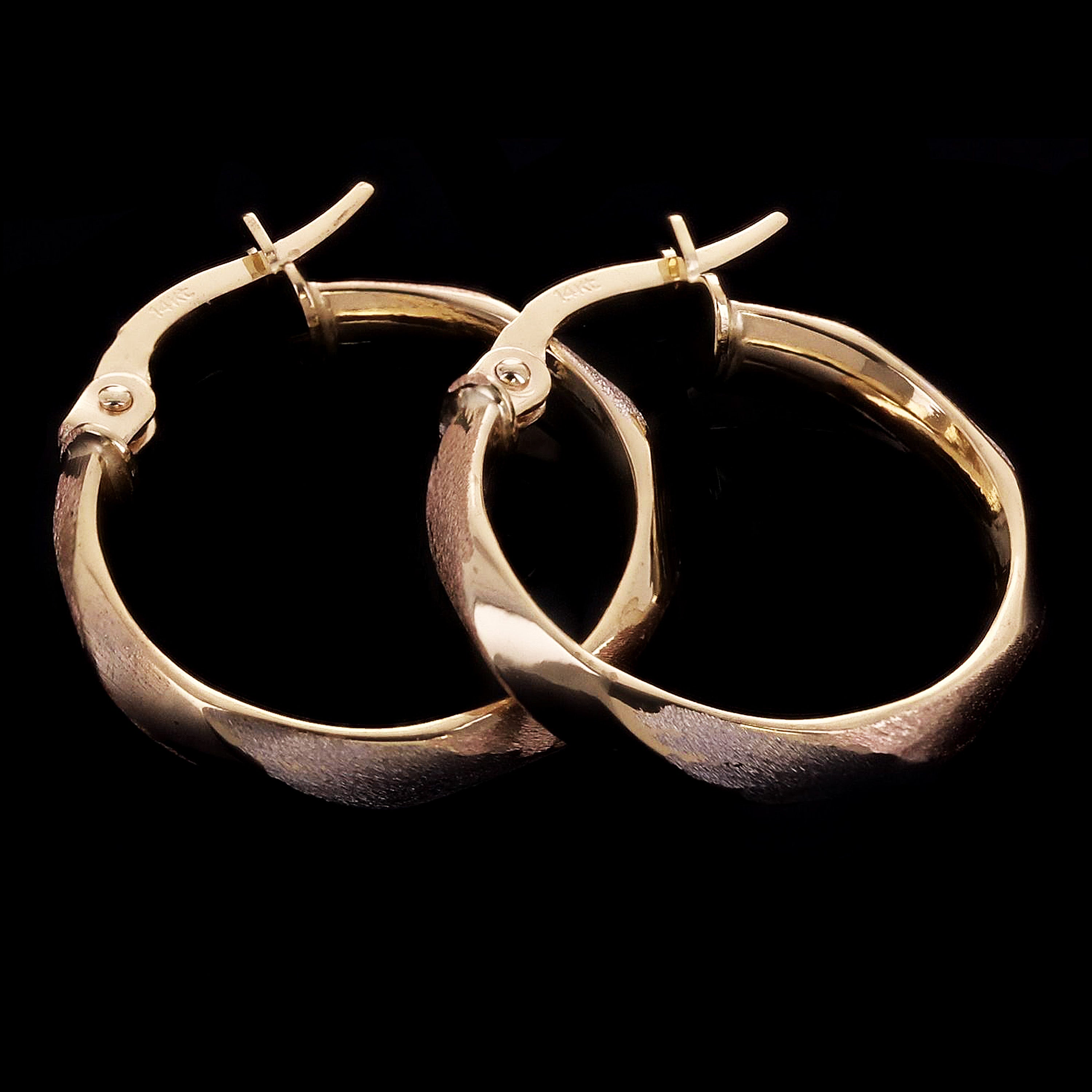 Italian 14k Tri-Color Gold Satin Twisted Hoop Earrings 20mm x 3.5mm 1.6 grams