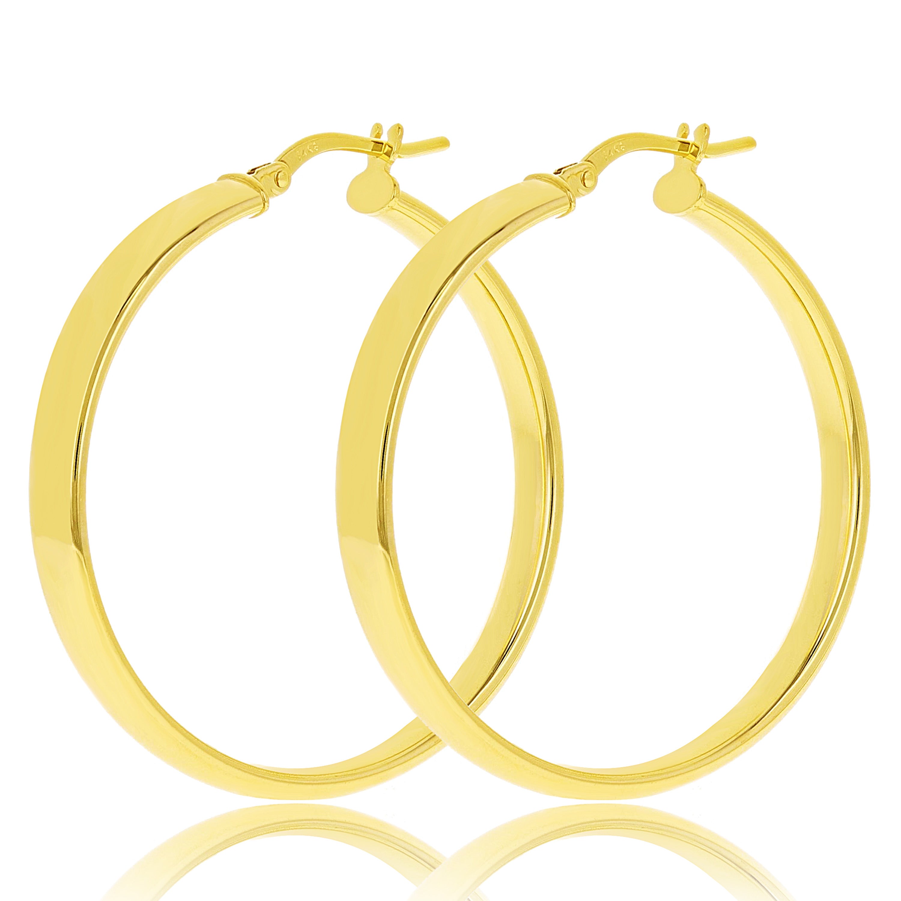 Italian 14k Yellow Gold Rounded Flat Tube Small Hollow Hoop Earrings 1.4" 2.9 grams - Yellow 2.9 grams