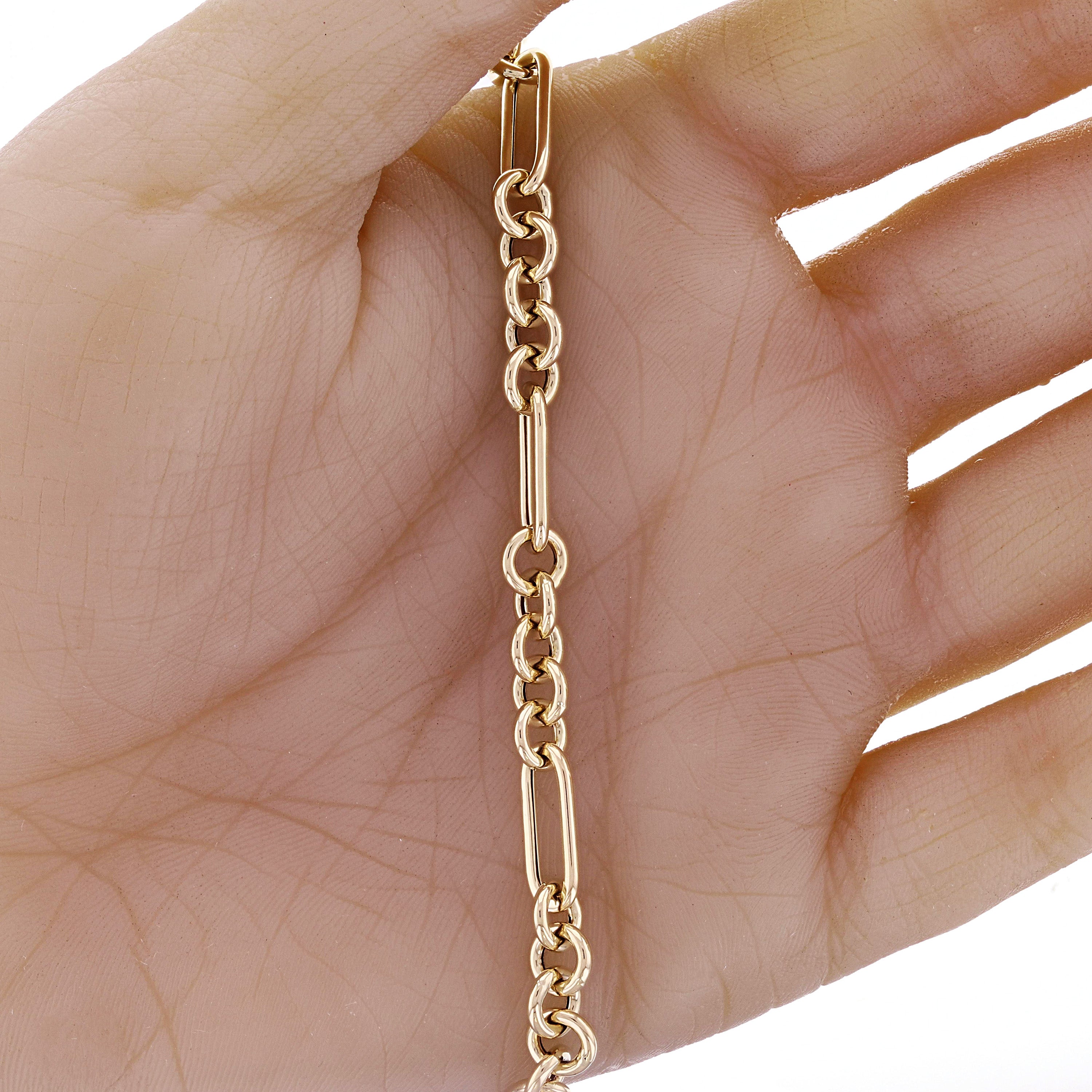 Italian 14k Yellow Gold Hollow Oval & Paper Clip Chain Bracelet 7.75" 4 grams