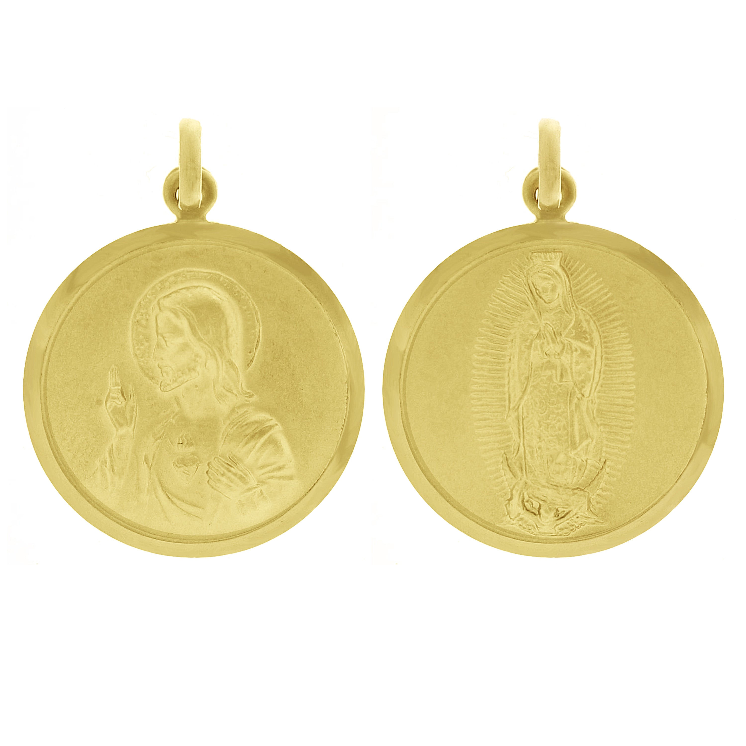 Italian 14k Yellow Gold Reversible Guadalupe & Sacred Heart of Jesus Medal Pendant