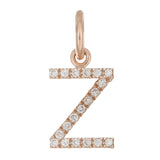 14k Rose Gold Diamond Initial Letter Z Charm Pendant - Letter Z,Rose