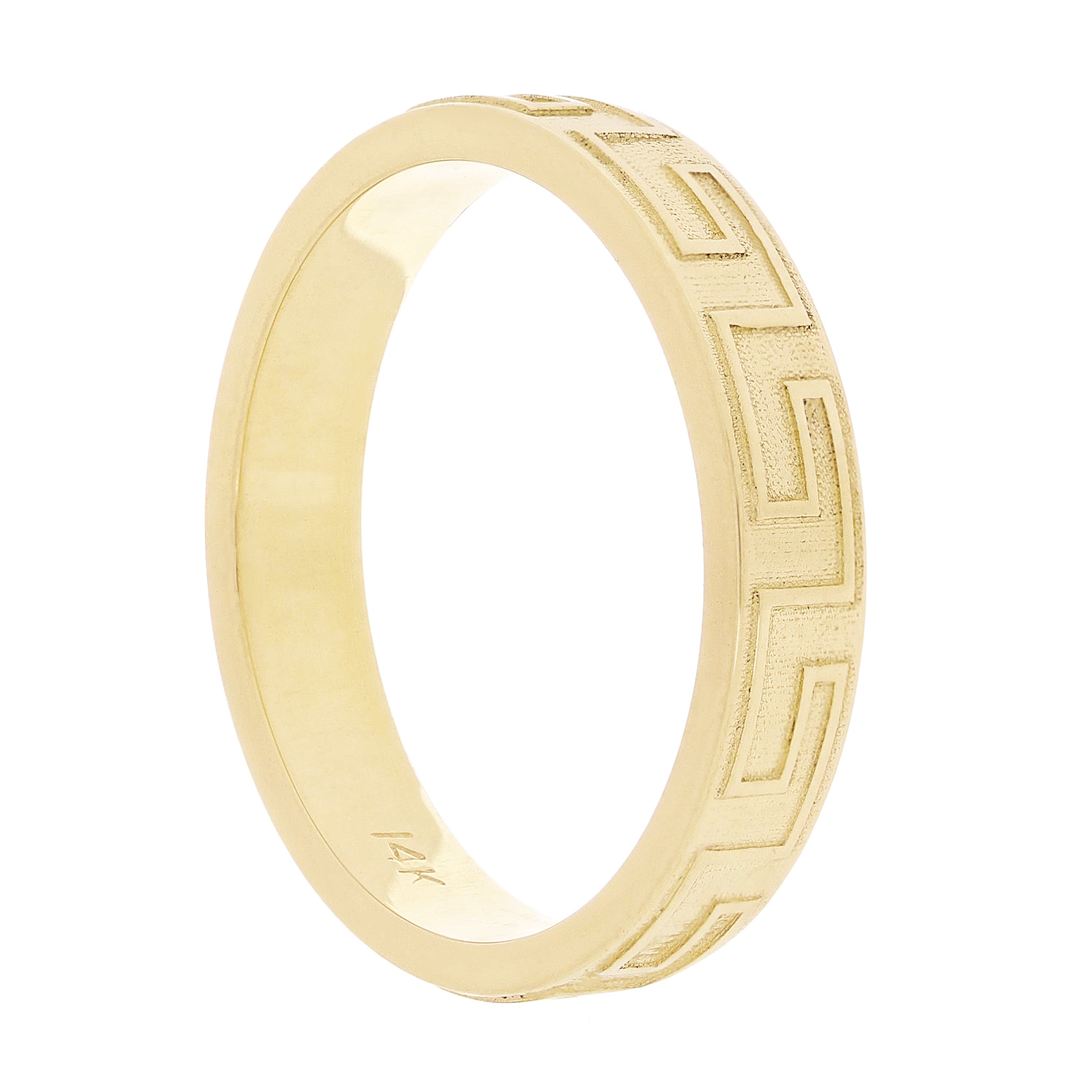 14k Yellow Gold Matte Finish Greek Key Ring Band Size 8 3.9mm 4.4 grams