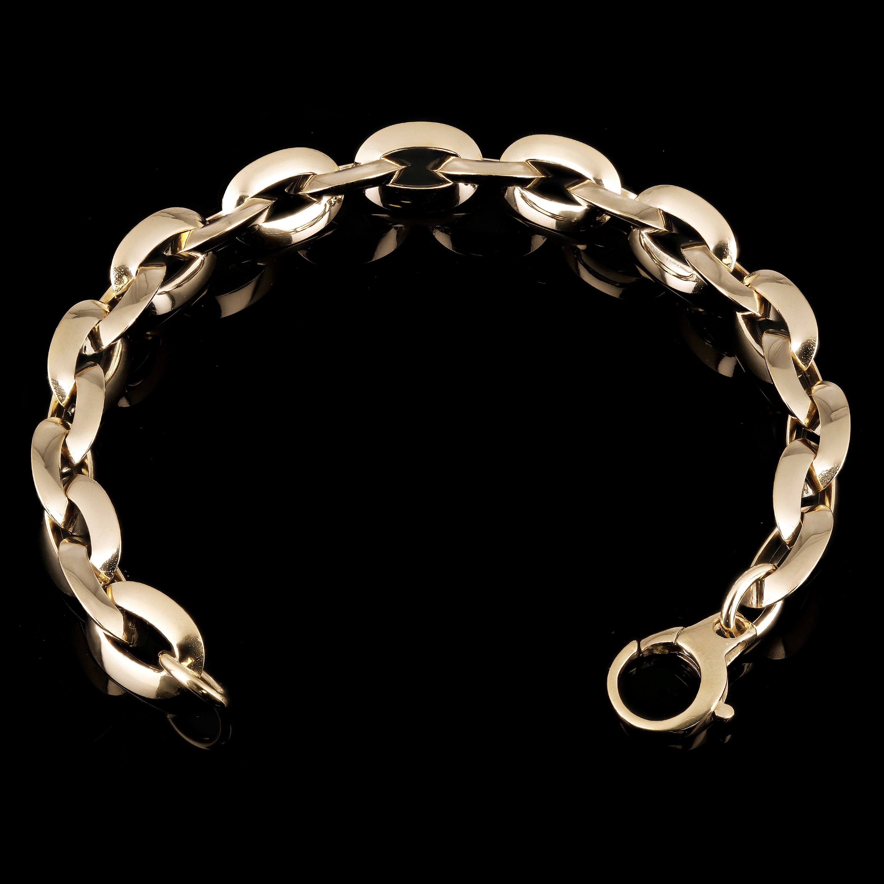 Italian 14k Yellow Gold Hollow Oval Link Bracelet 7.75" 10mm 8.5 grams