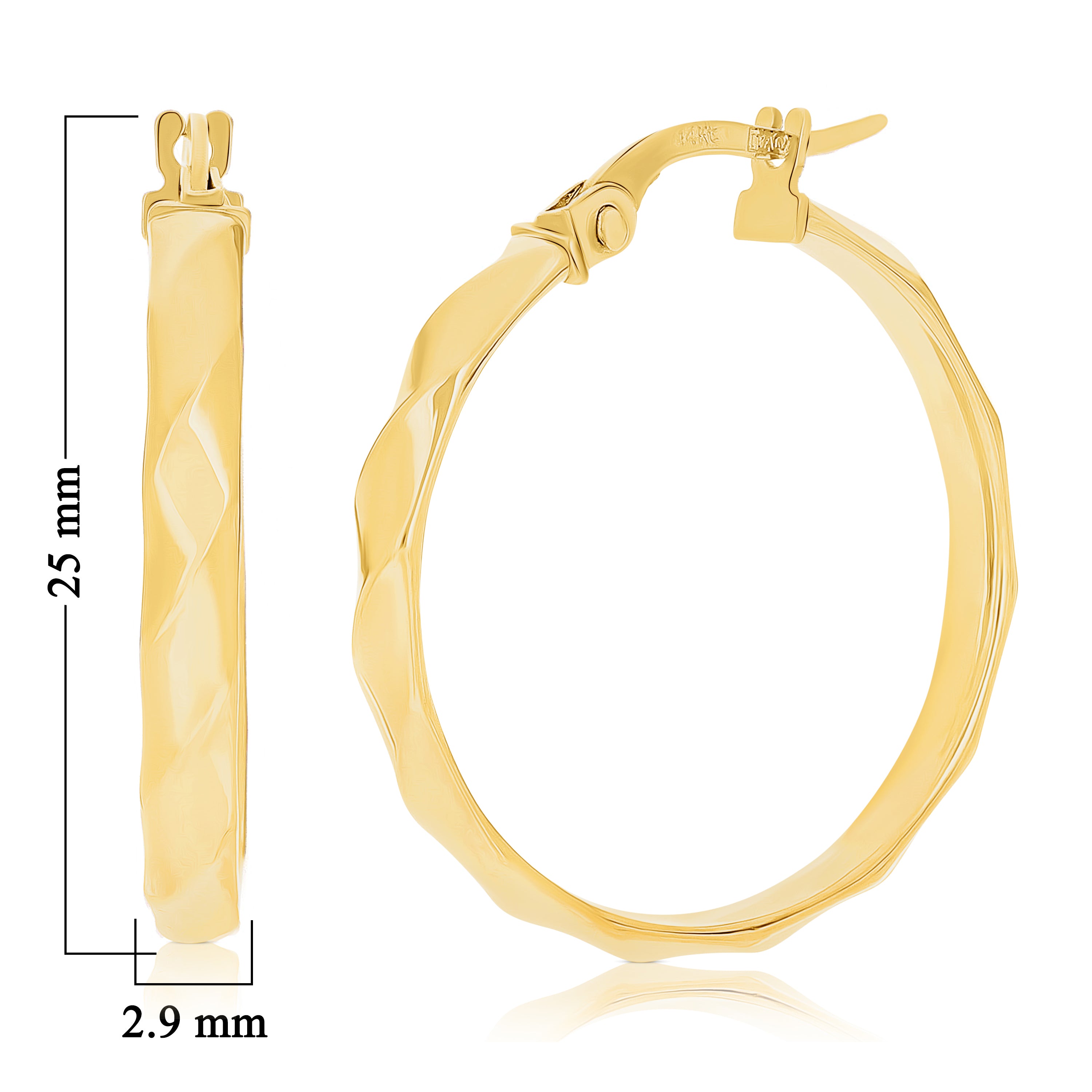 Italian 14k Yellow Gold Rope Design Medium Hollow Hoop Earrrings