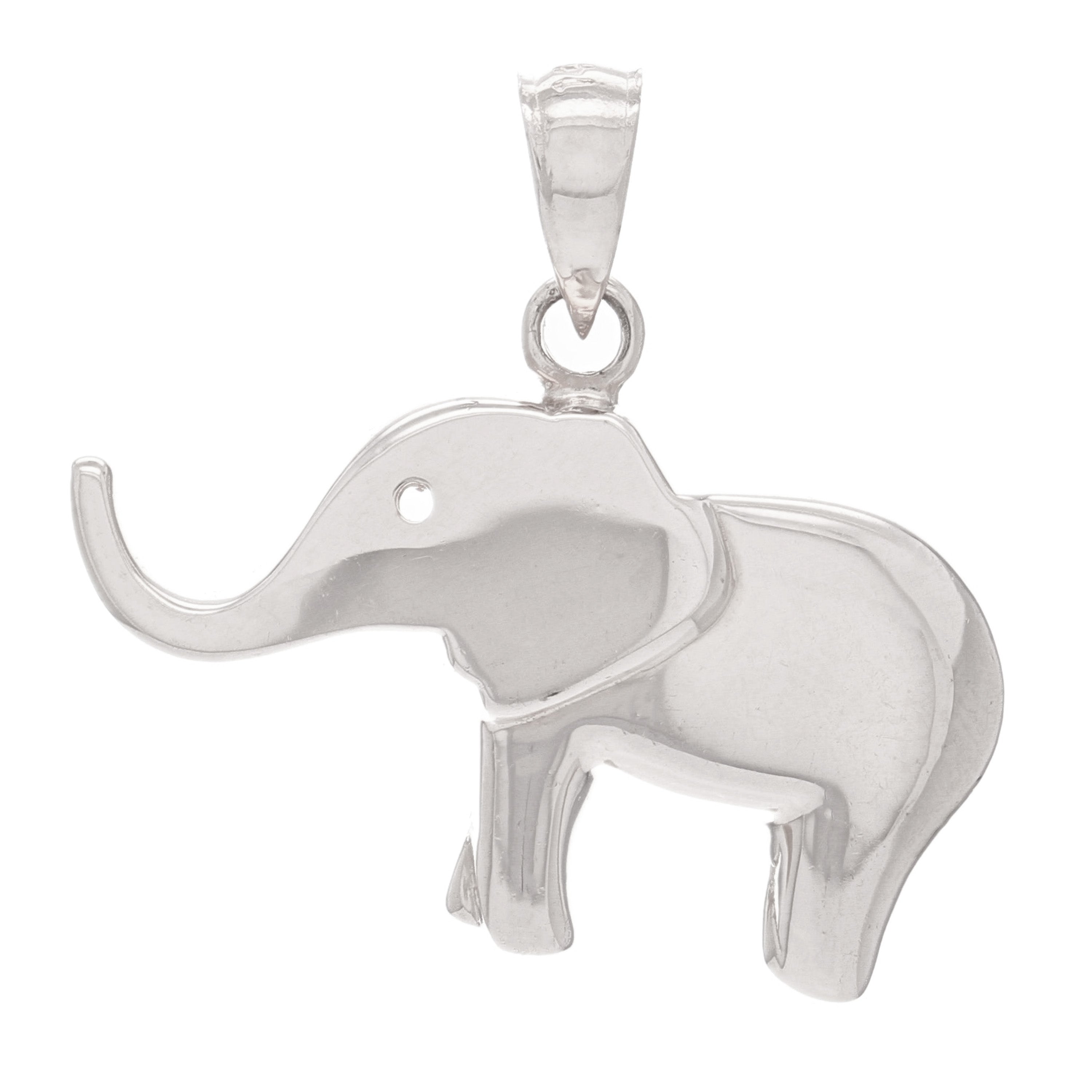 14k White Gold High Polish Good Luck Charm 3D Elephant Pendant 4.1 grams - White