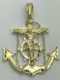 10k Yellow Gold Big Cross Jesus Crucifix Anchor Mariner Pendant 2.65" 18.6 grams