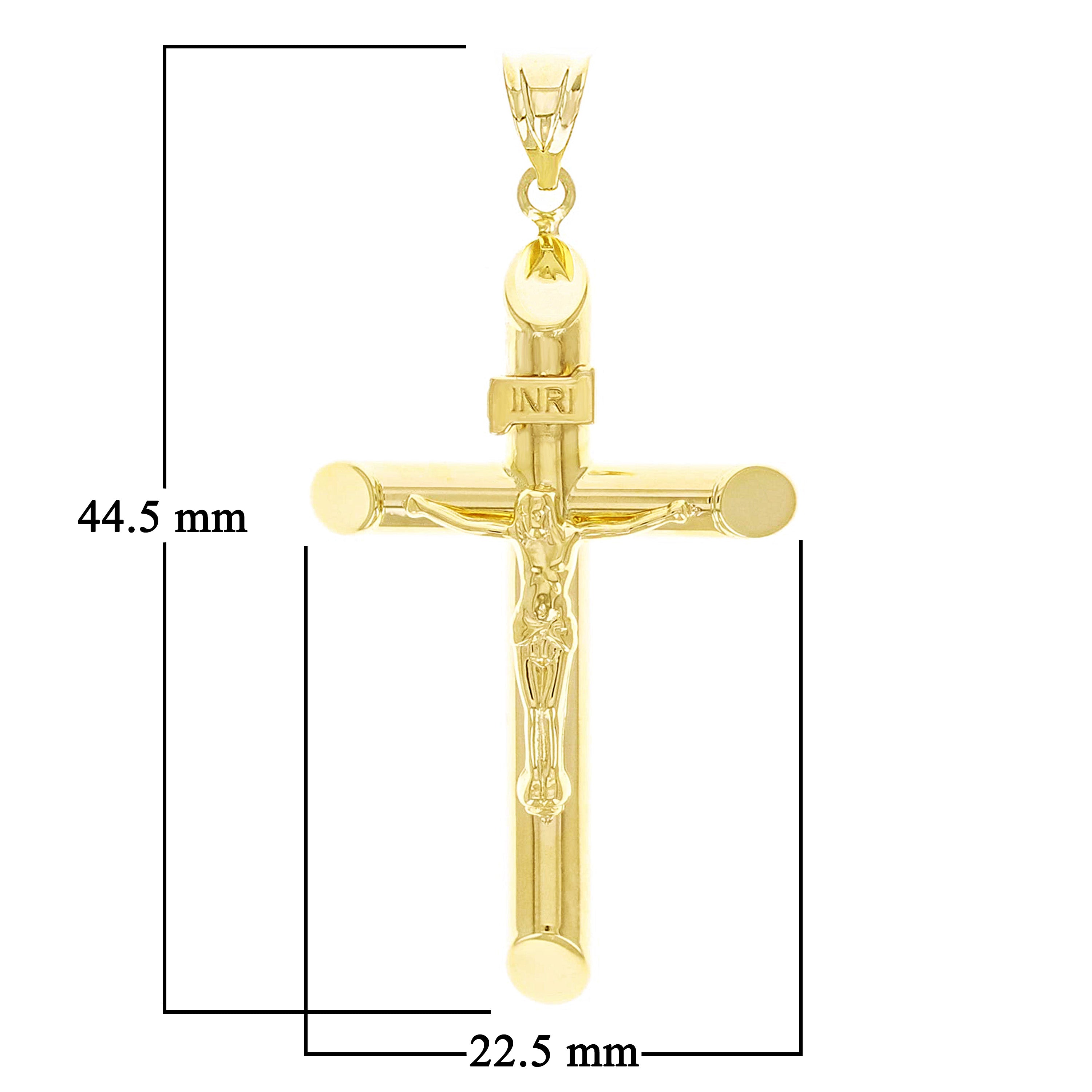 Italian 14k Yellow Gold Hollow INRI Crucifix Cross Charm Pendant 1.8" 2.1 grams