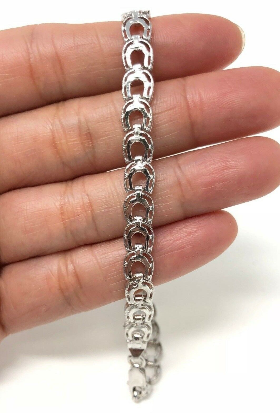 Women's Solid 14k White Gold Horse Shoe Link Bracelet 8" 6.3mm 9.5 grams