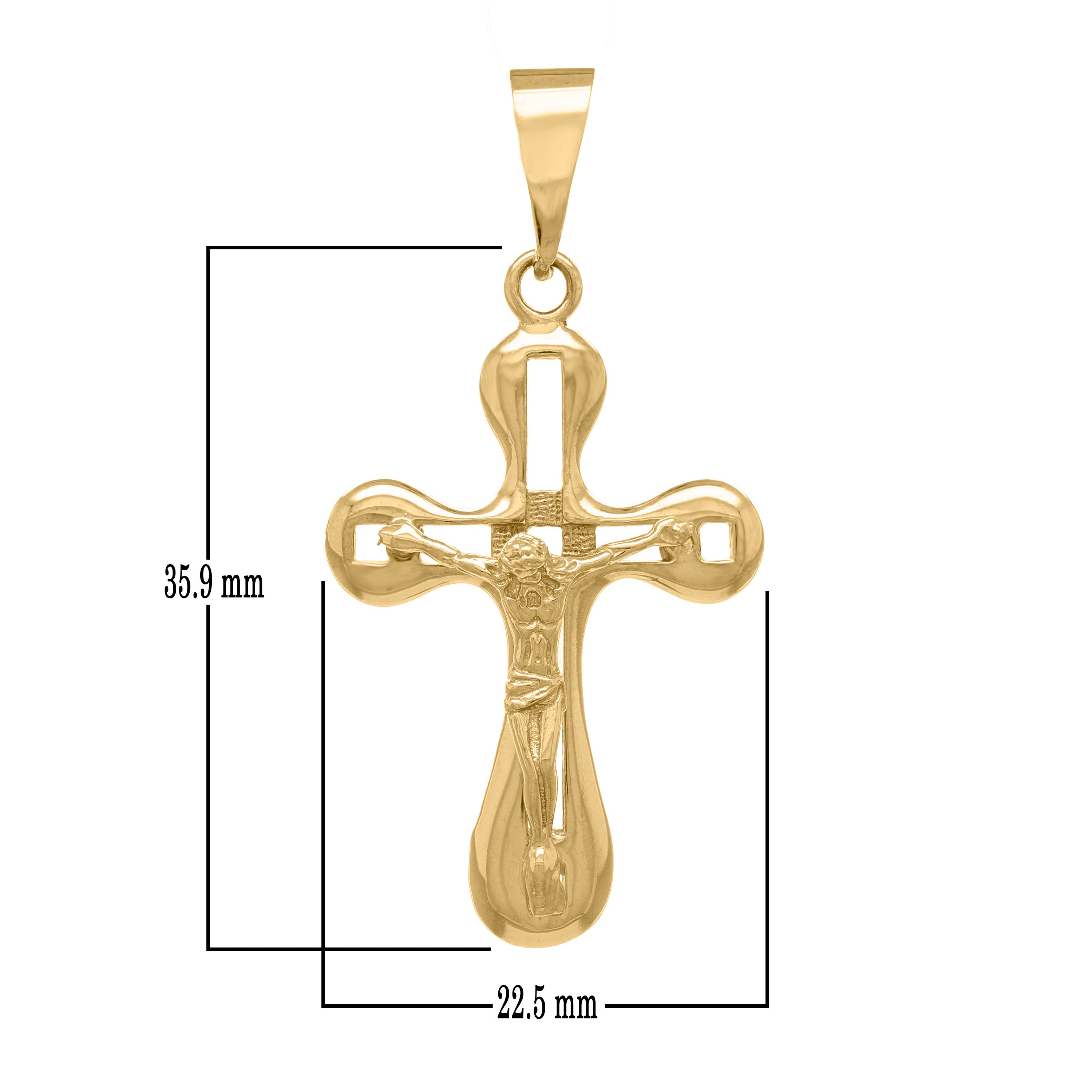 14k Yellow Gold Solid Cross Jesus Crucifix Religious Charm Pendant 3.3 grams