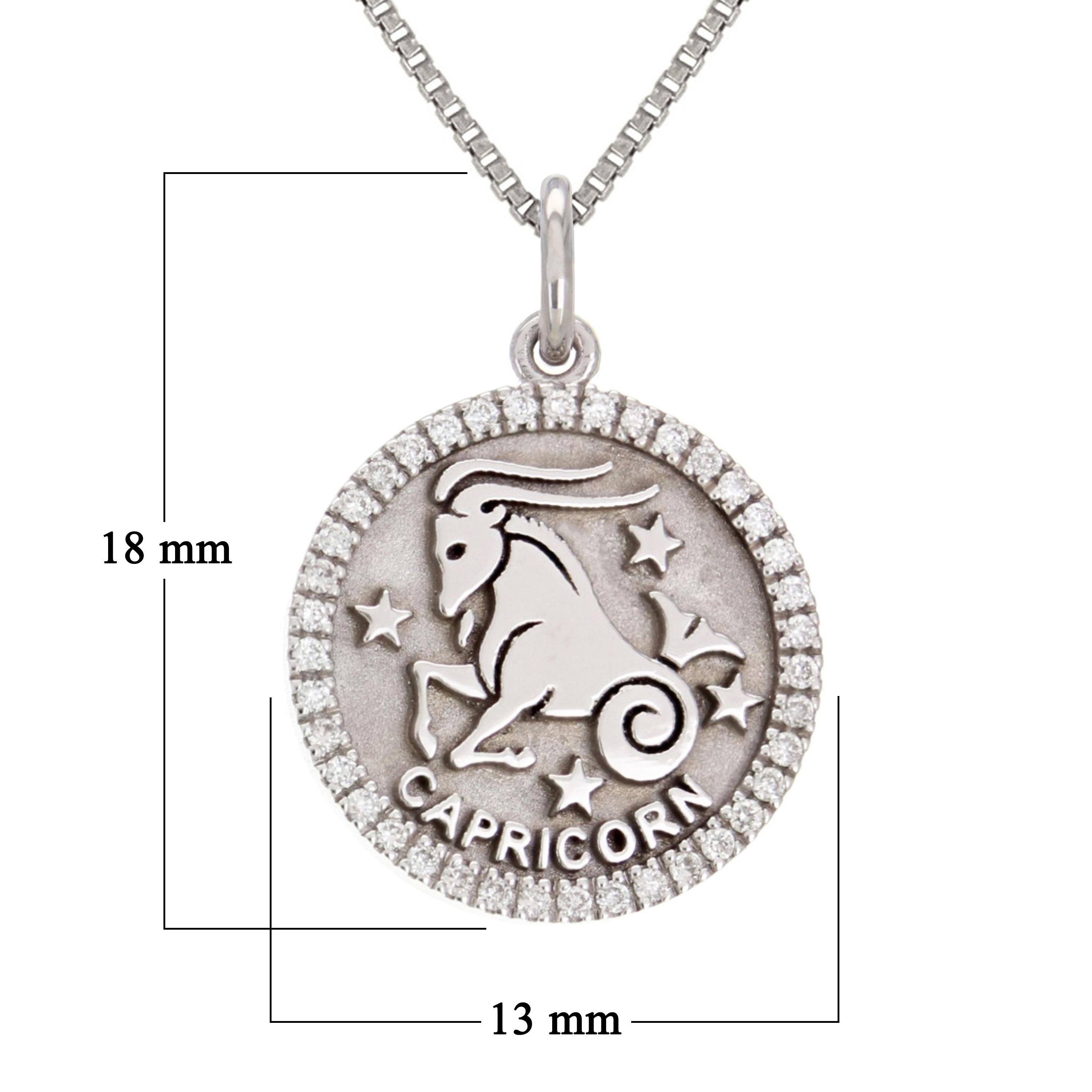 14k White Gold Diamond Zodiac Sign Capricorn Pendant Necklace 18" - Capricorn,White