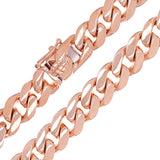 14k Rose Gold Solid Heavy Miami Cuban Chain Link Necklace 26" 10 mm 186 grams with Box Clasp - Rose,26"