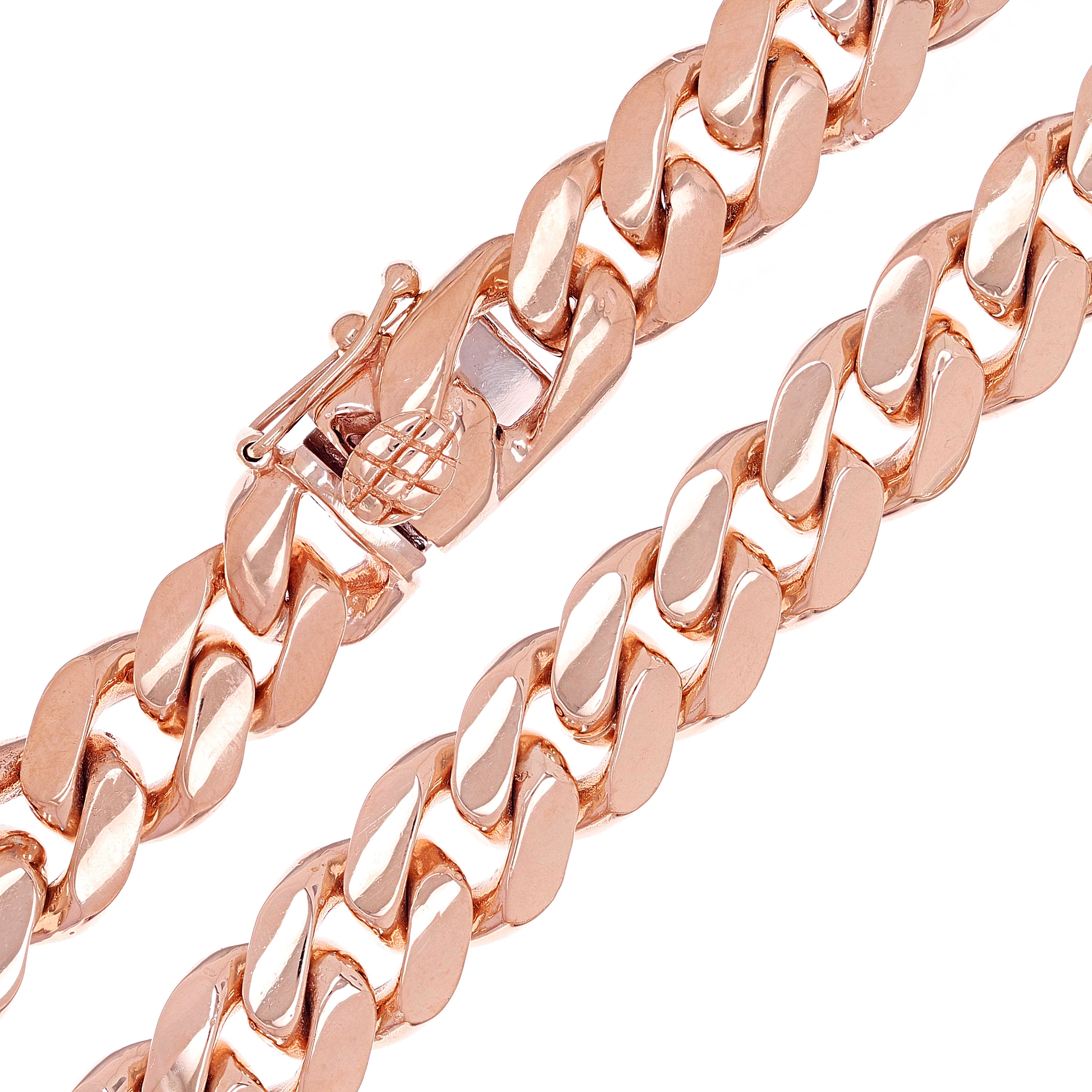 14k Rose Gold Solid Heavy Miami Cuban Chain Link Necklace 26" 10 mm 186 grams with Box Clasp - Rose,26"