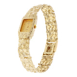 Women's 10k Yellow Gold Nugget Link Bracelet Geneve Watch with Diamonds 8-8.5" - Gold Faceplate 8.5" 45.4 grams