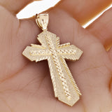 14k Yellow Gold Diamond Cut Cross  Pendant 2.6" 6.4 grams