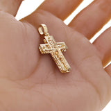 Italian 14k Yellow Gold 3D Double Sided Crucifix Cross Charm Pendant 1.6" 4.3g
