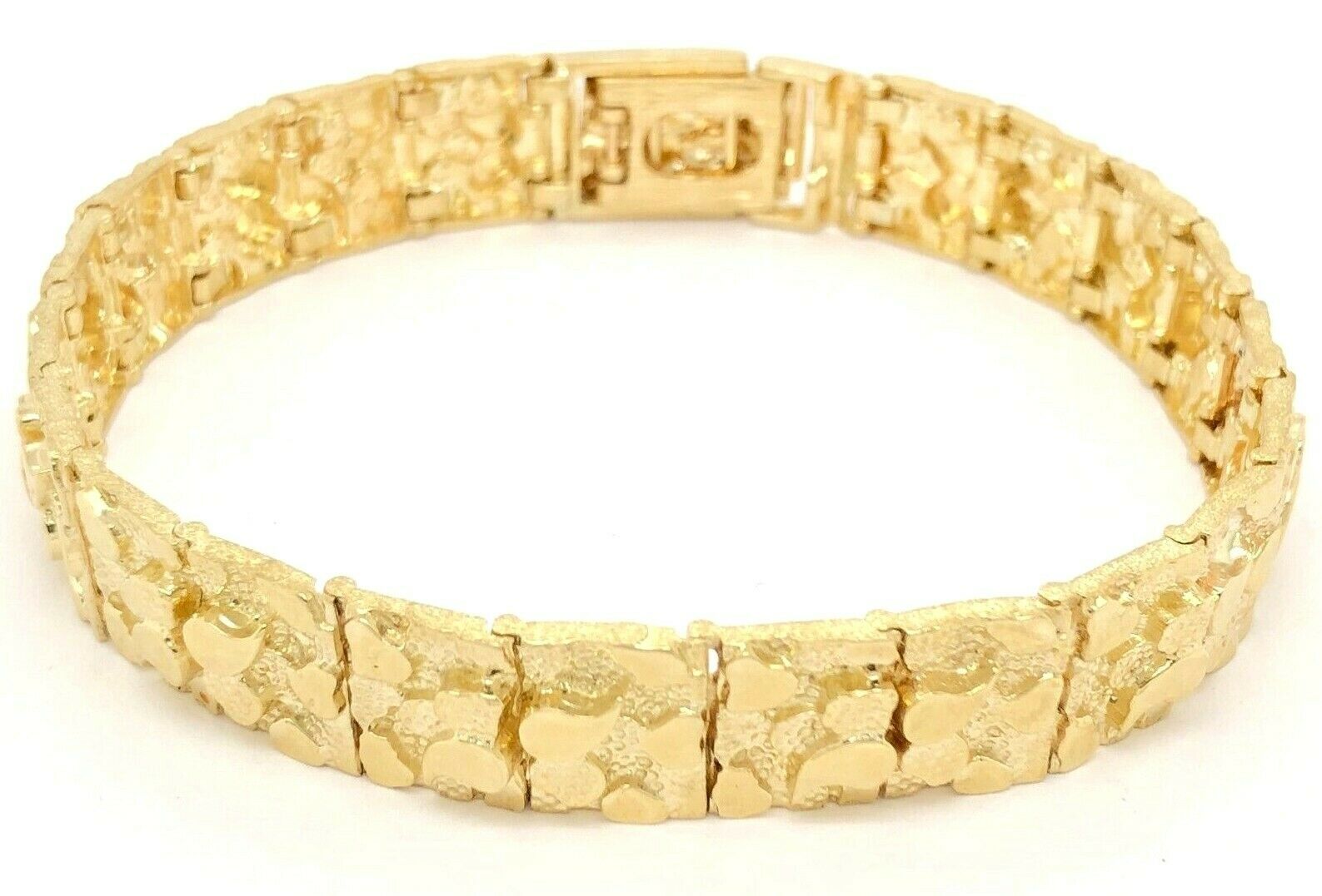 14k Yellow Gold Nugget Bracelet Adjustable 7-7.5" 12mm 28 grams