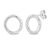 Italian 14k White Gold Modern Diamond-Cut Double Eternity Circle Stud Earrings - Dainty Modern