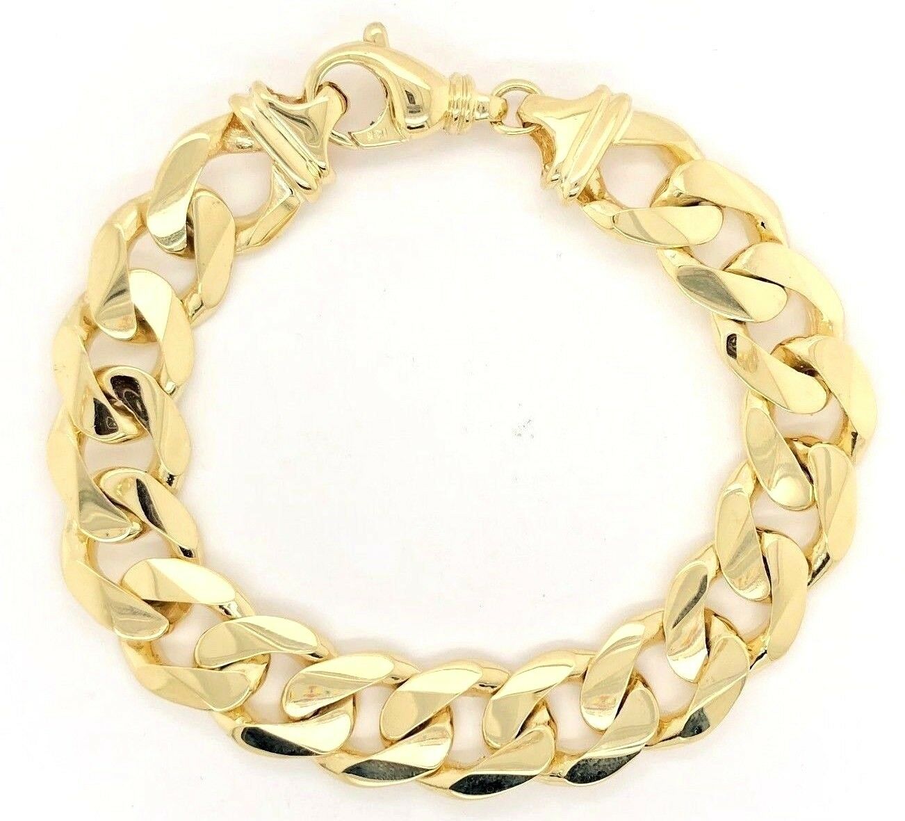 Men's 14k Yellow Gold Solid Heavy Cuban Link Chain Bracelet 9.5" 15.6mm 86.6g - 9.5"
