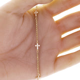 Italian 14k Yellow Gold Cross Charm Station Bracelet 7" 6.2mm 2.5 grams