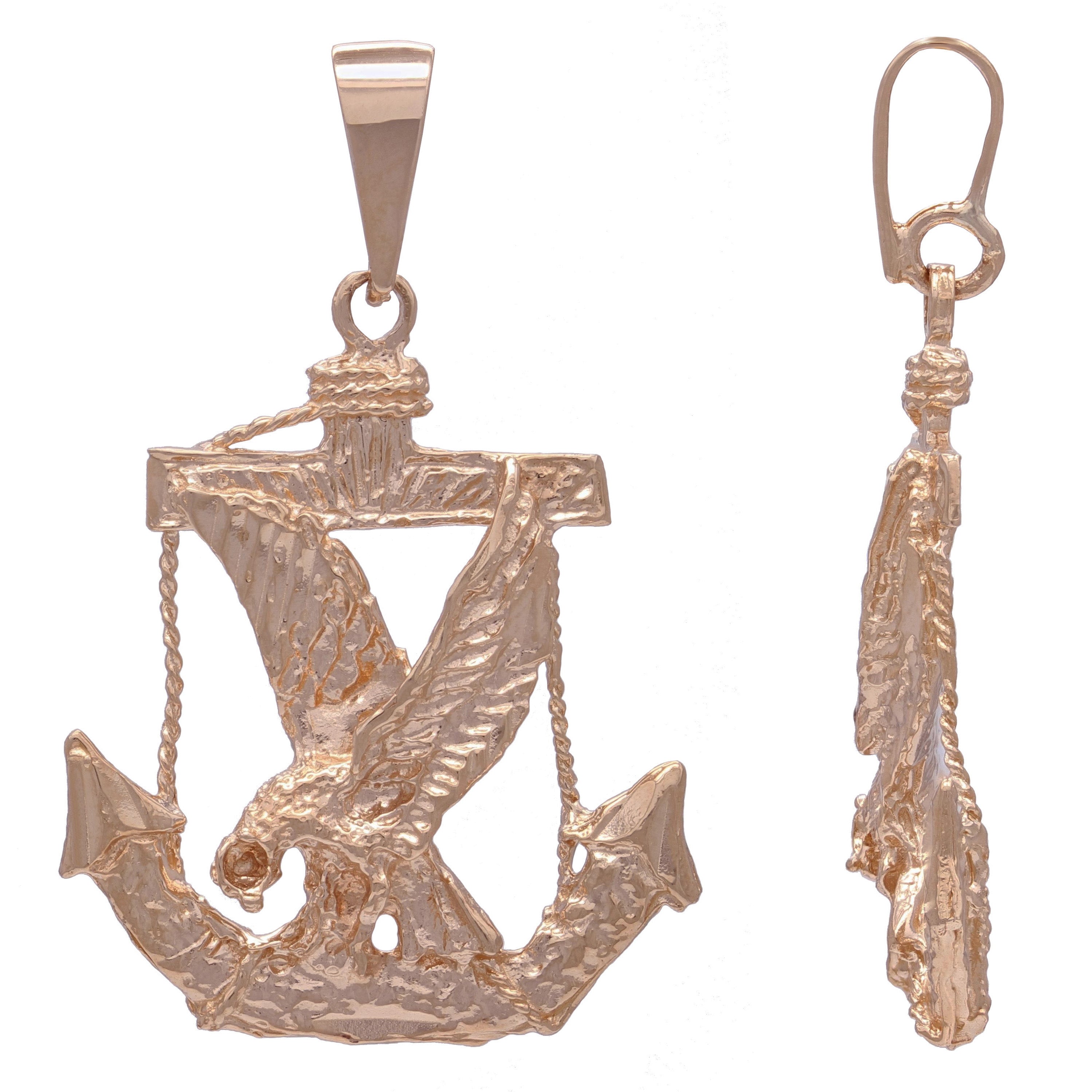 14k Rose Gold Solid Diamond Cut Mariners Anchor Eagle Charm Pendant 5.7 grams - Rose