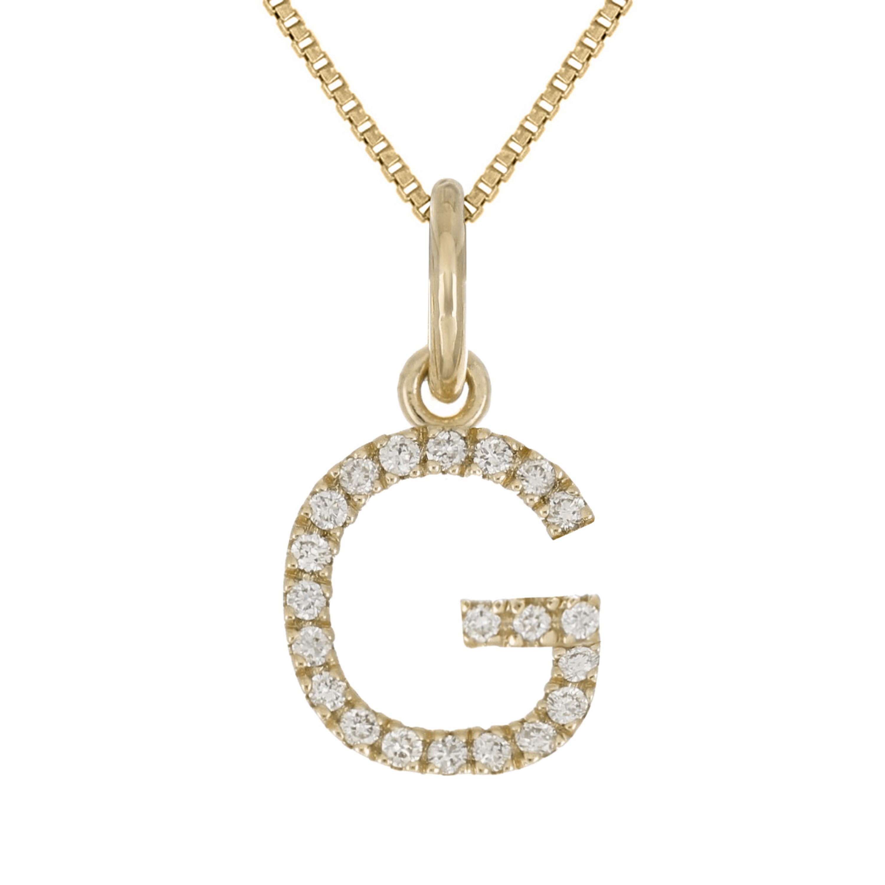 14k Yellow Gold Diamond Initial Letter G Charm Pendant Necklace 18" - Letter G,Yellow