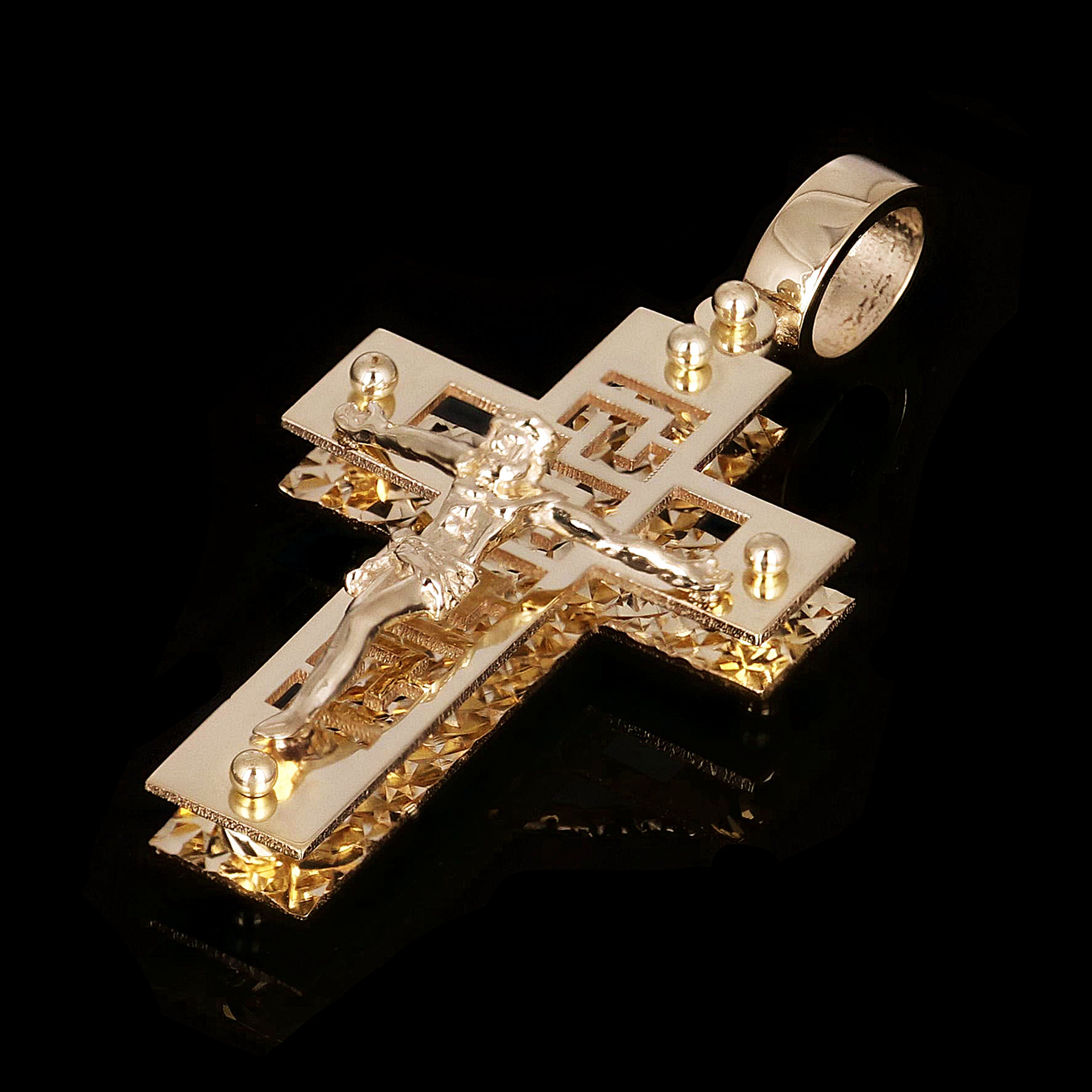 Italian 14k Yellow Gold 3D Double Sided Crucifix Cross Charm Pendant 1.6" 4.3g