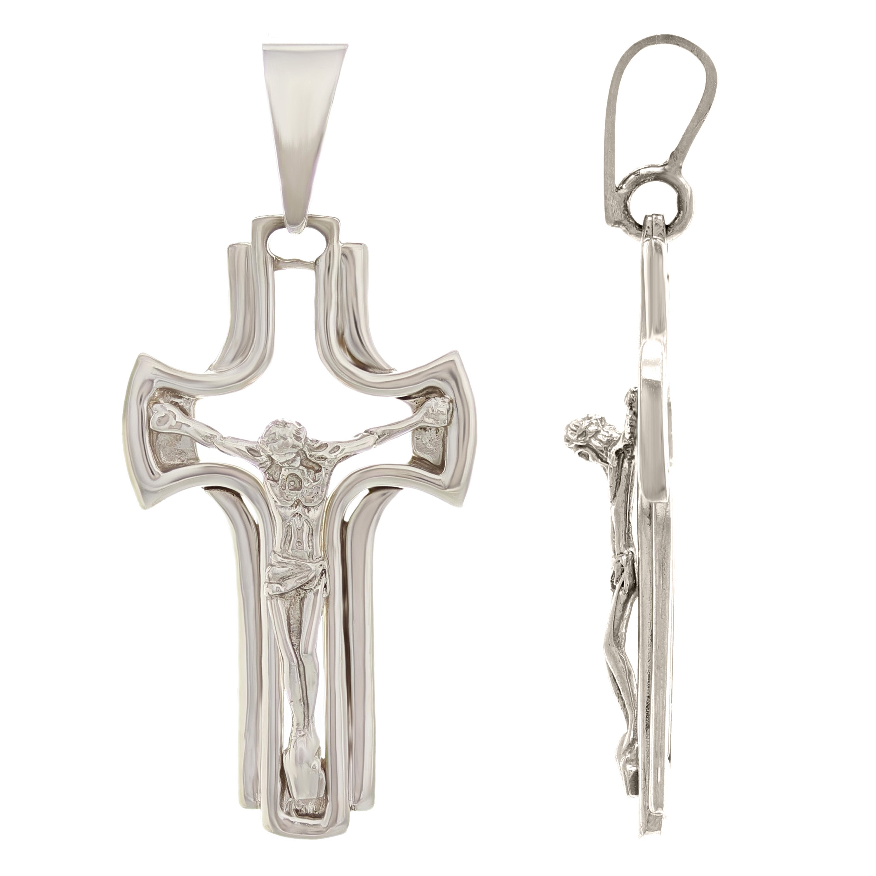 14k White Gold Jesus Christ Crucifix Cross Religious Charm Pendant 1.2" 4.1grams