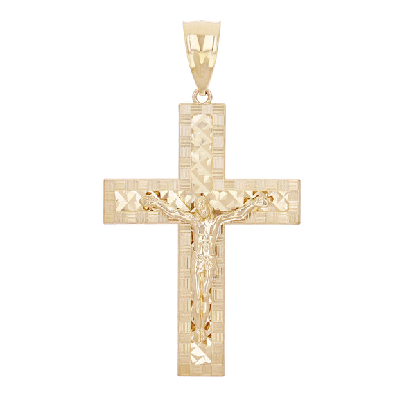 14k Yellow Gold Diamond Cut Jesus Cross Crucifix Pendant 2.5