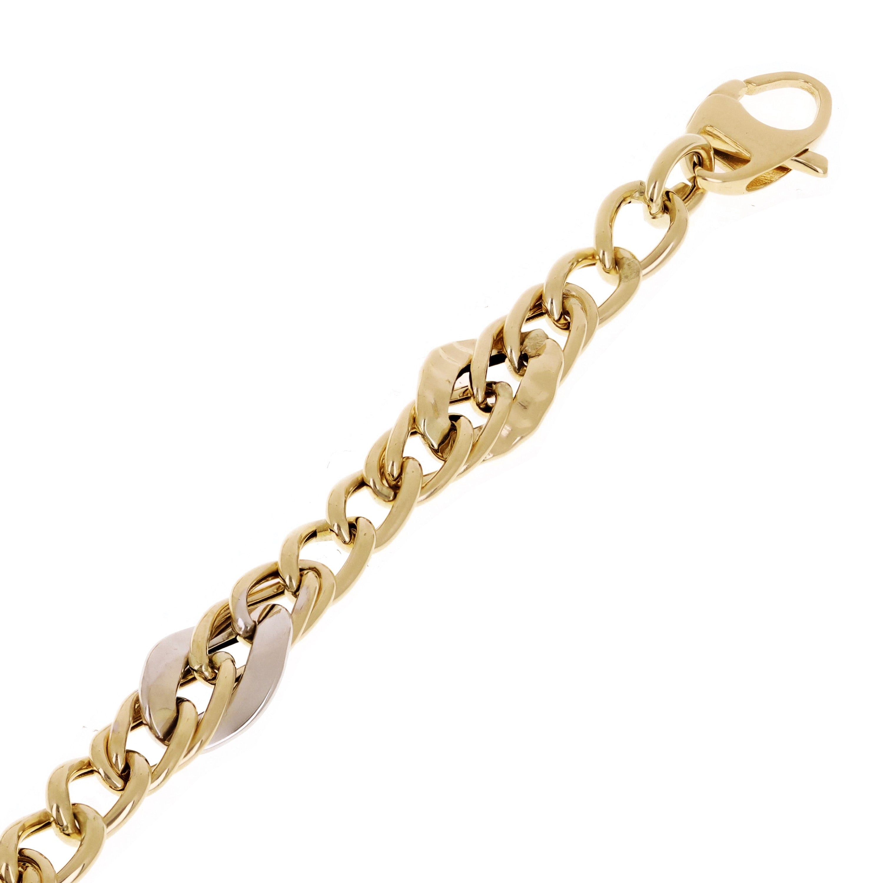 Italian 14k Yellow & White Gold Hollow Oval Links Bracelet 7.5" 7.5mm 4.2 grams