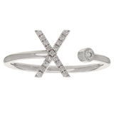 14k White Gold Diamond Initial Letter X Ring Size 6 - Letter X,White
