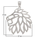 14k White Gold Diamond Cut Lion Head Lion Face Charm Pendant 1.3" 2.9 grams - White