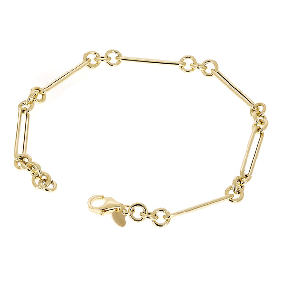 Italian 14k Yellow Gold Hollow Round & Paper Clip Bracelet 7.75