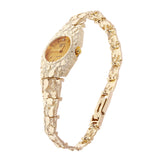 Womens 14k Yellow Gold Nugget Link Bracelet Geneve Wrist Watch with Diamond 7.5"