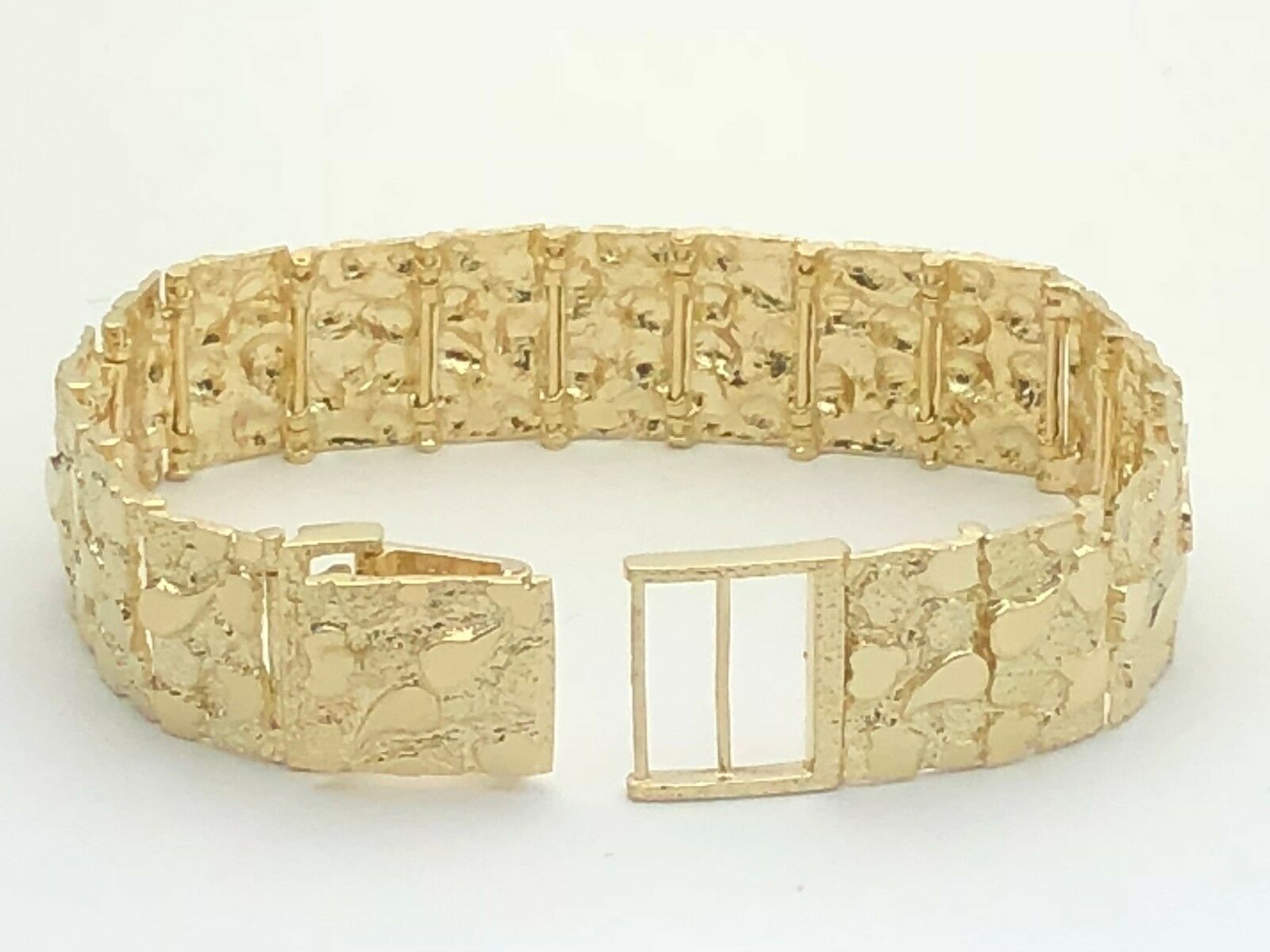 Men's Solid 10k Yellow Gold Nugget Bracelet Adjustable 8" 18.5mm 43.8 grams