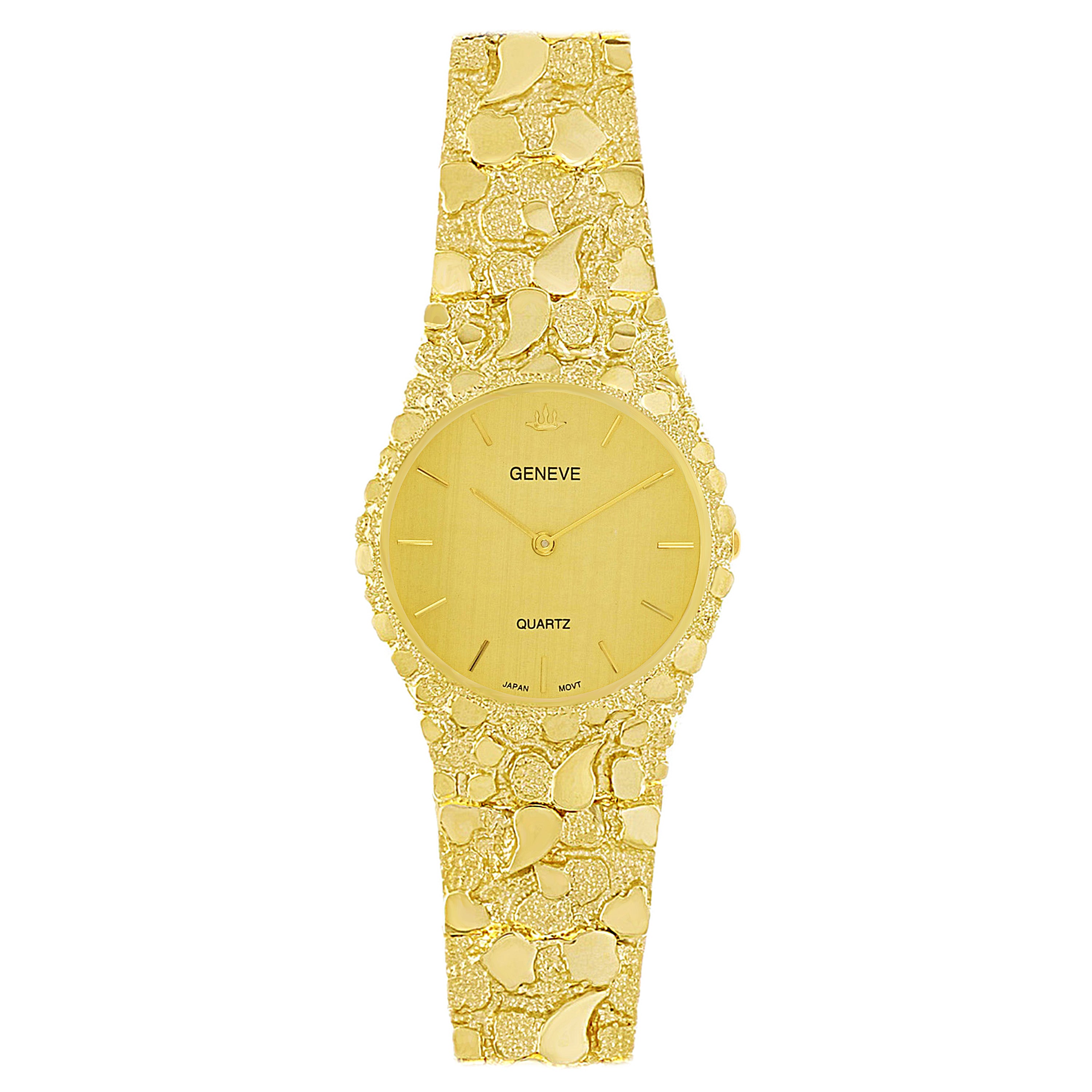 10k Yellow Gold Nugget Link Geneve Wrist Watch with Diamond 8.5-9" 57g