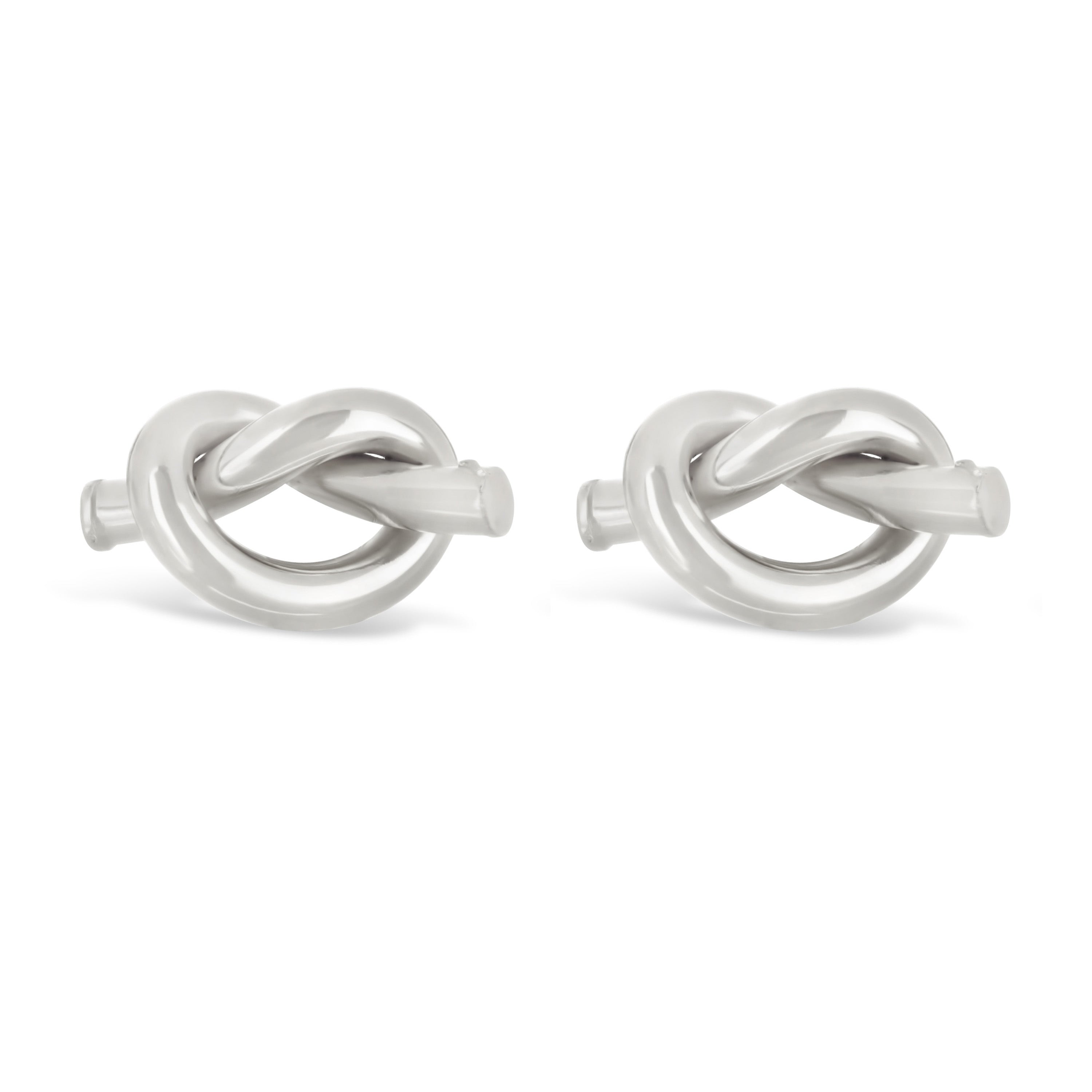 Italian 14k White Gold Shiny Petite Pretzel Love Knot Tubular Stud Earrings - White,Medium