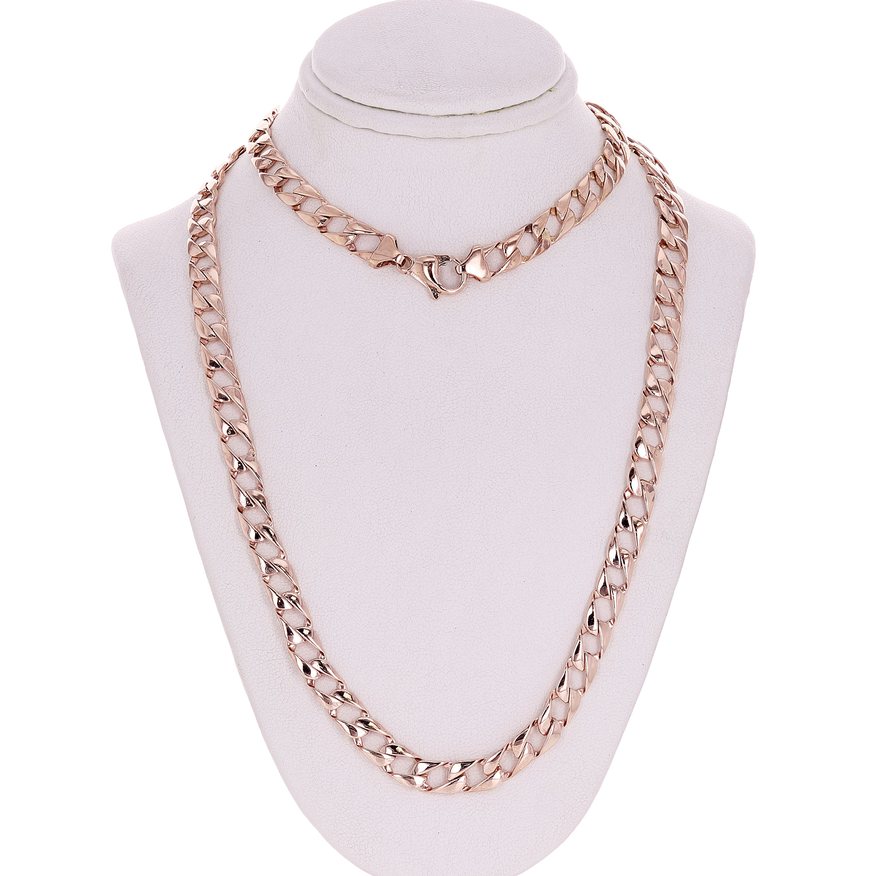 10k Rose Gold Solid Flat Cuban Link Chain Necklace 18" 6.3mm 25 grams - Rose,18"